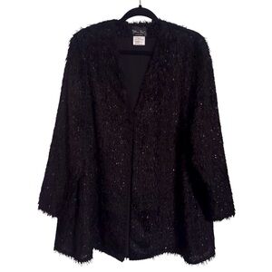 Vintage Diane Freis Medium Metallic Jacket Cardigan Shaggy Disco Cocktail Party
